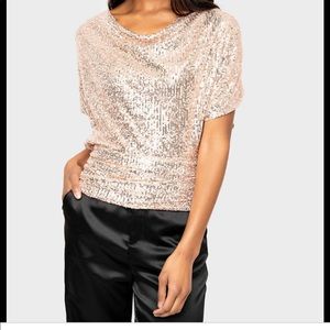 Gibsonlook champagne sequin drapeneck top